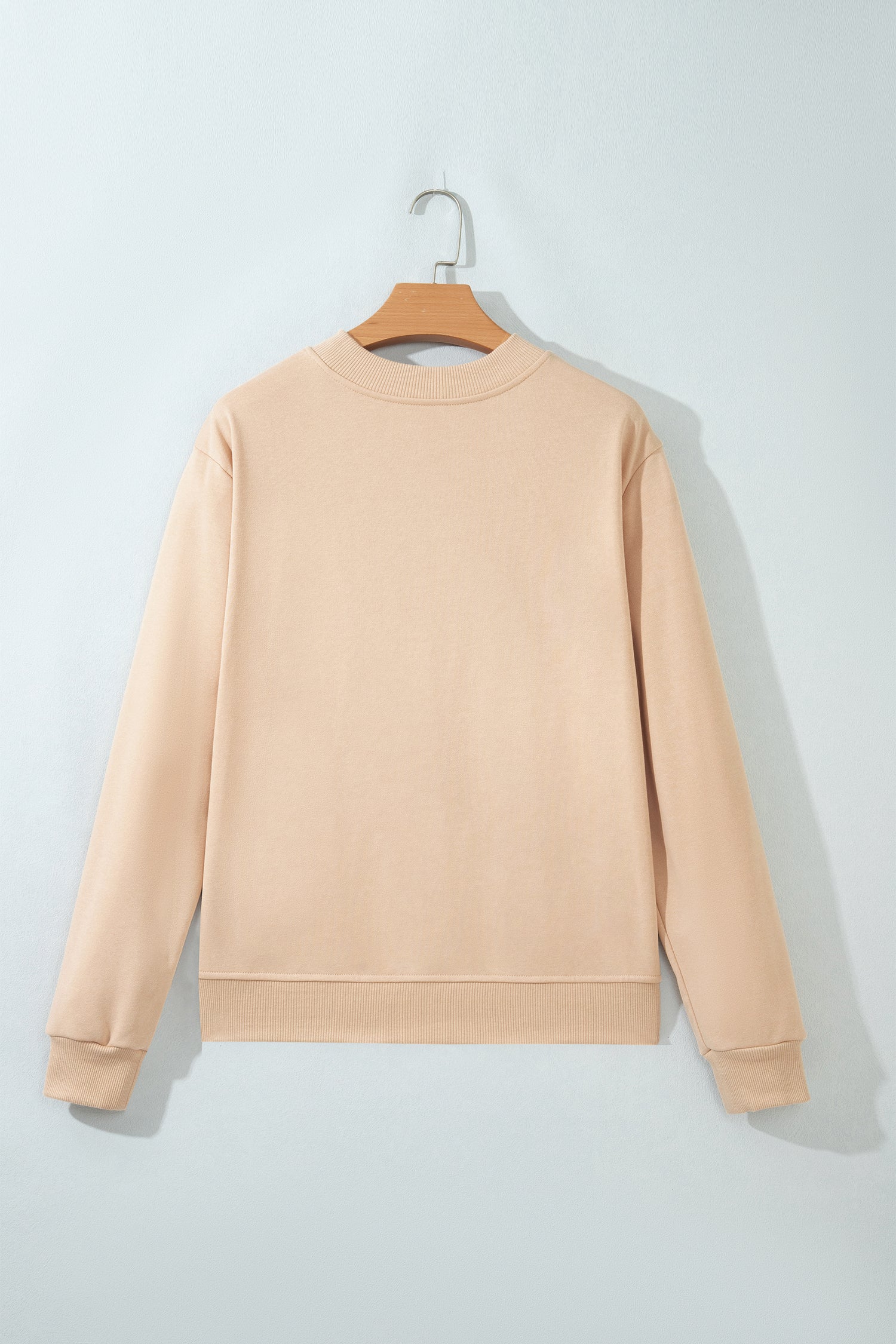 Light French Beige Western Embroidery Round Neck Pullover Long Sleeve Sweatshirt