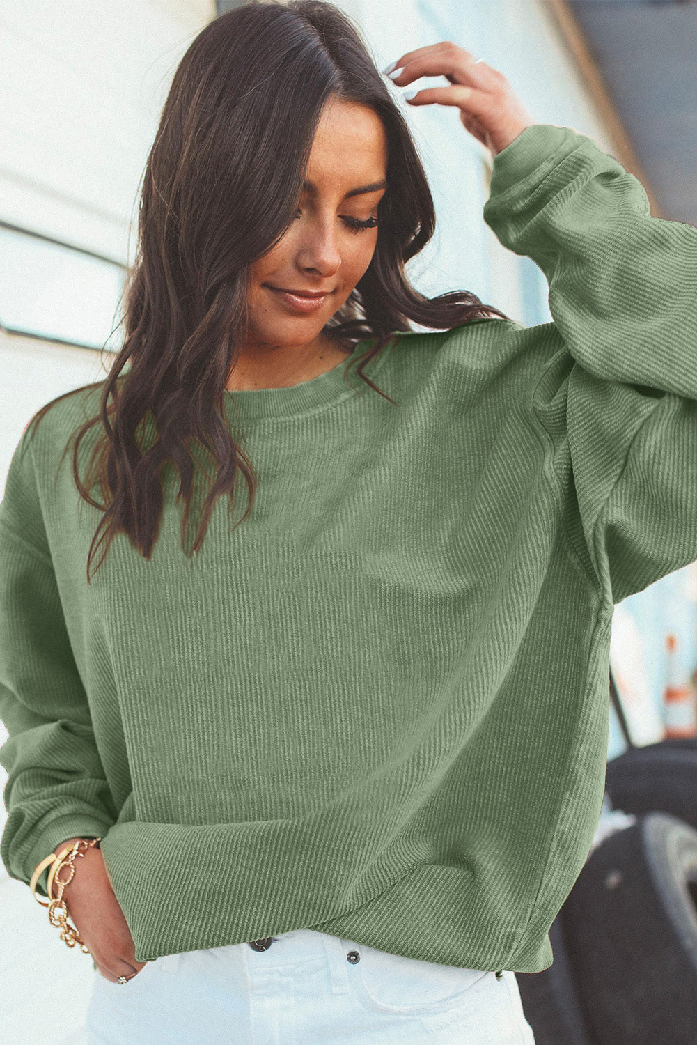 Smoke gray corduroy sweatshirt, view 20