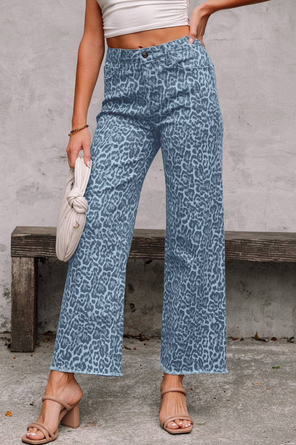 Brown leopard wide leg jeans, view 10