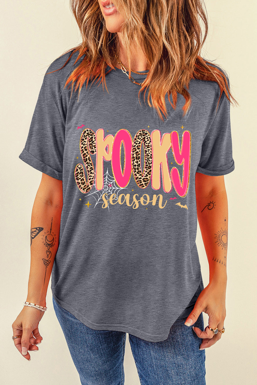 Gray Spooky Season tee, view 4