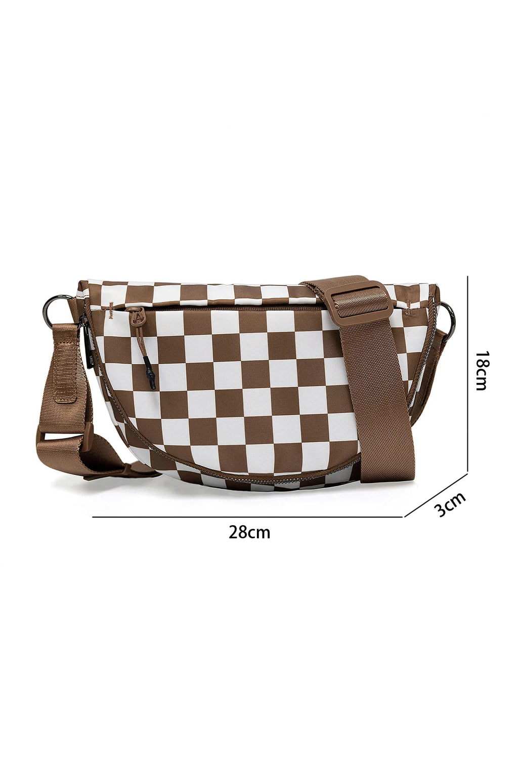 Coffee checkered crescent bag, view 3