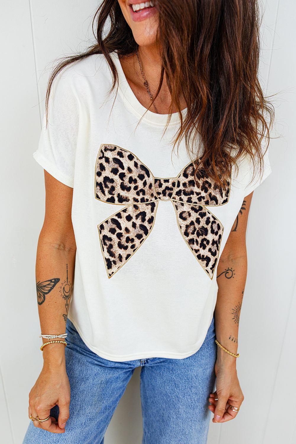 Pink leopard bow tee, view 6