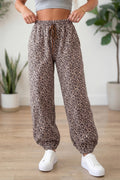 Khaki Leopard Print Elastic Waist Ankle Length Pants Dear-Lover Dropshipping