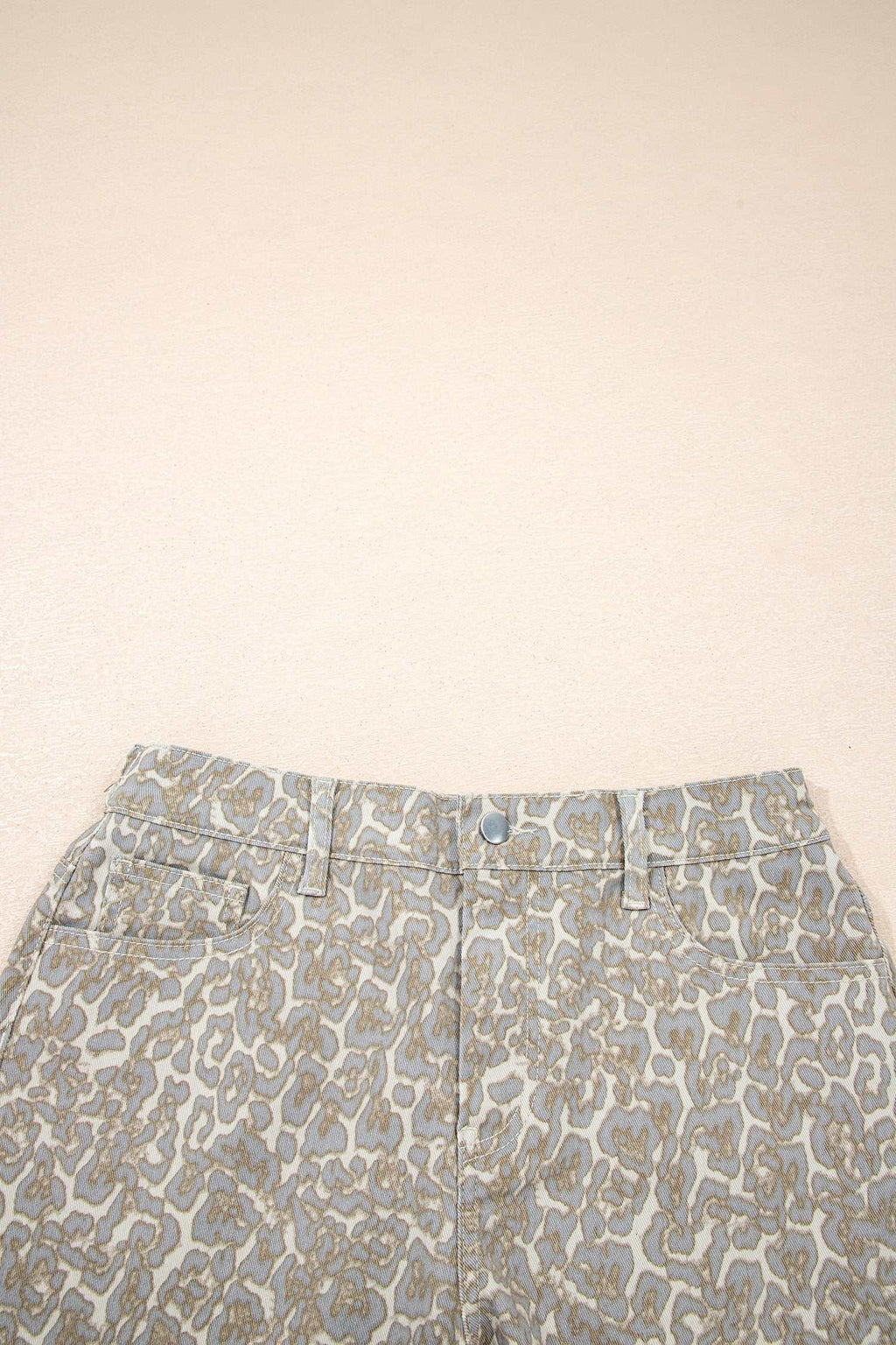 Khaki leopard denim shorts, view 7