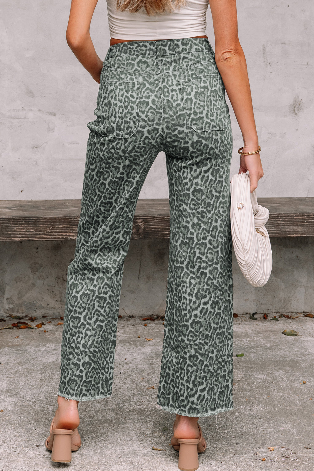 Brown leopard wide leg jeans, view 8