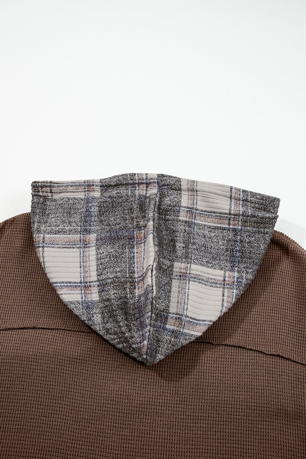 Brown Plaid Patchwork Button Down Drawstring Hooded Shacket Dear-Lover Dropshipping