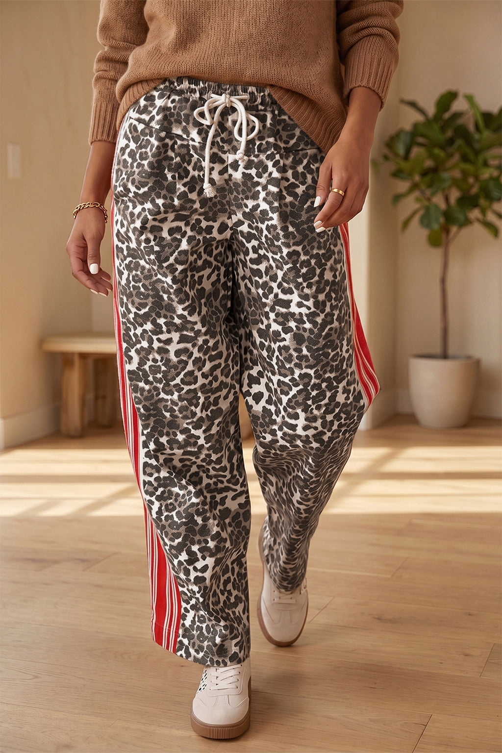 Brown Leopard Patchwork Elastic Waist Jeans Dear-Lover Dropshipping