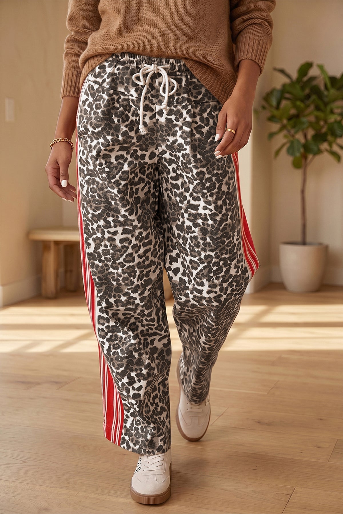 Brown Leopard Patchwork Elastic Waist Jeans Dear-Lover Dropshipping