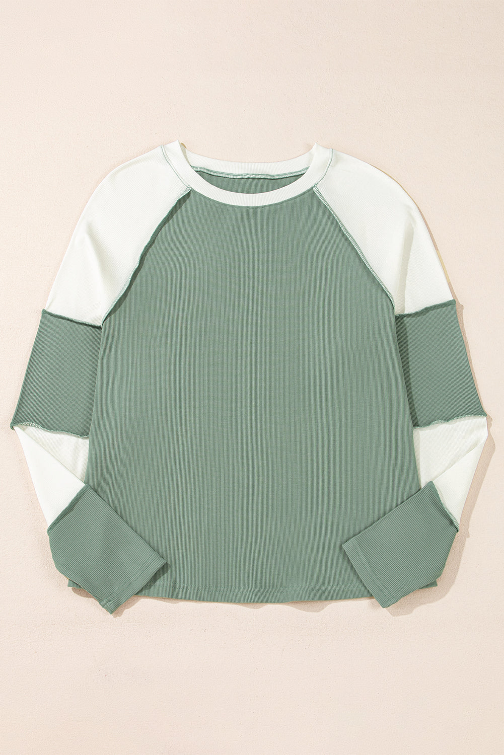 Mint Green Colorblock Raglan Long Sleeve Top