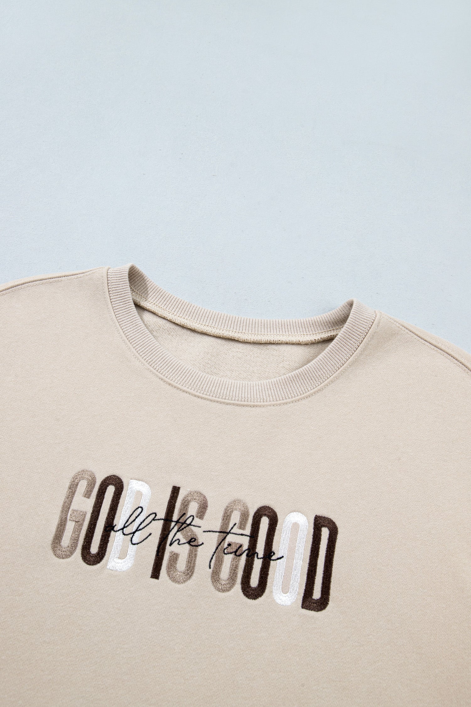 Jet Stream GOD IS GOOD Western Embroidered Letter Crewneck Pullover Sweatshirt