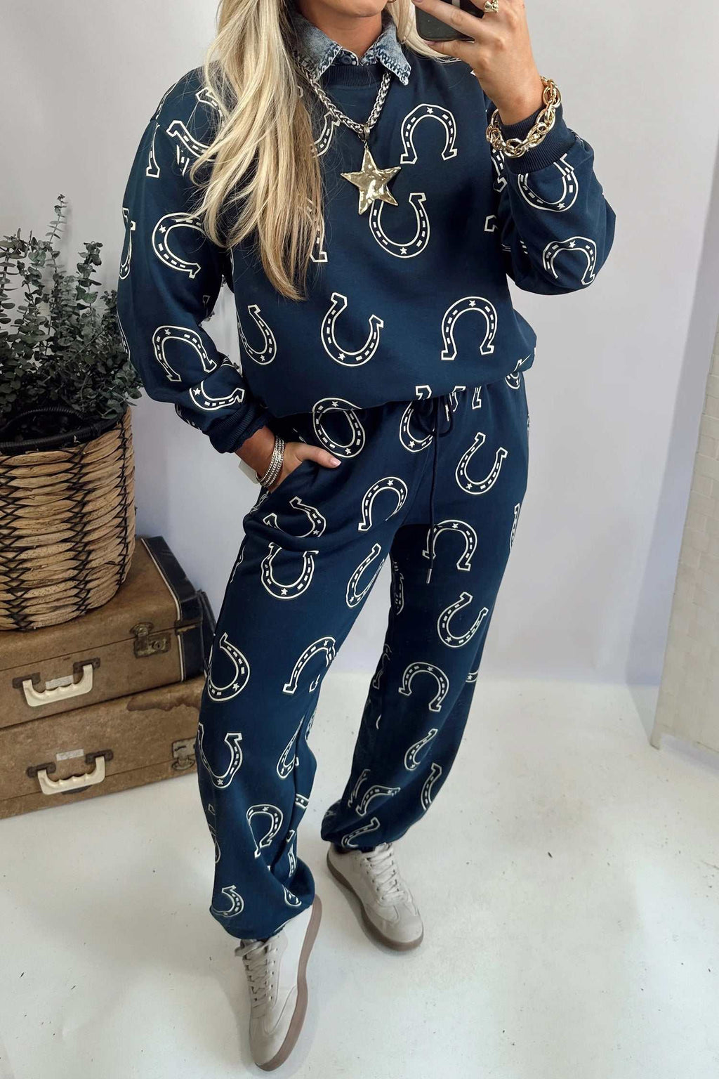 Brown western print pant set, alternate view