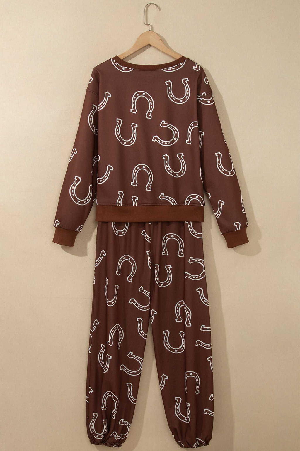 Brown western print pant set, view 6