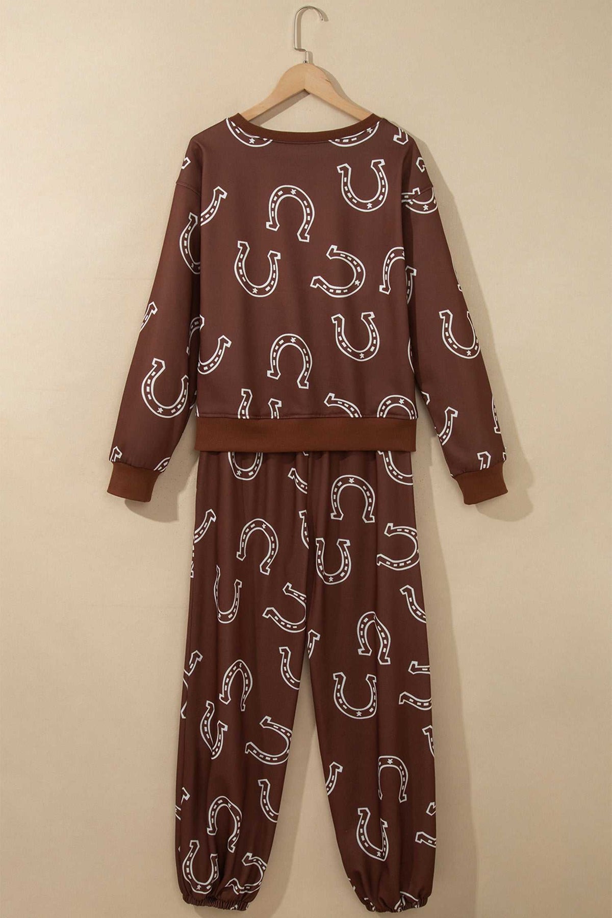 Brown western print pant set, view 6