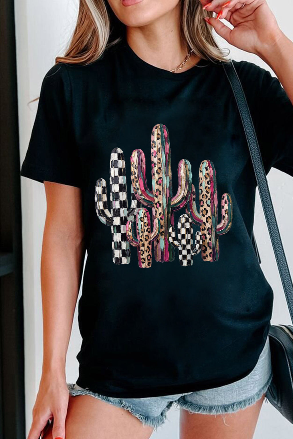 Black cactus graphic tee, view 5