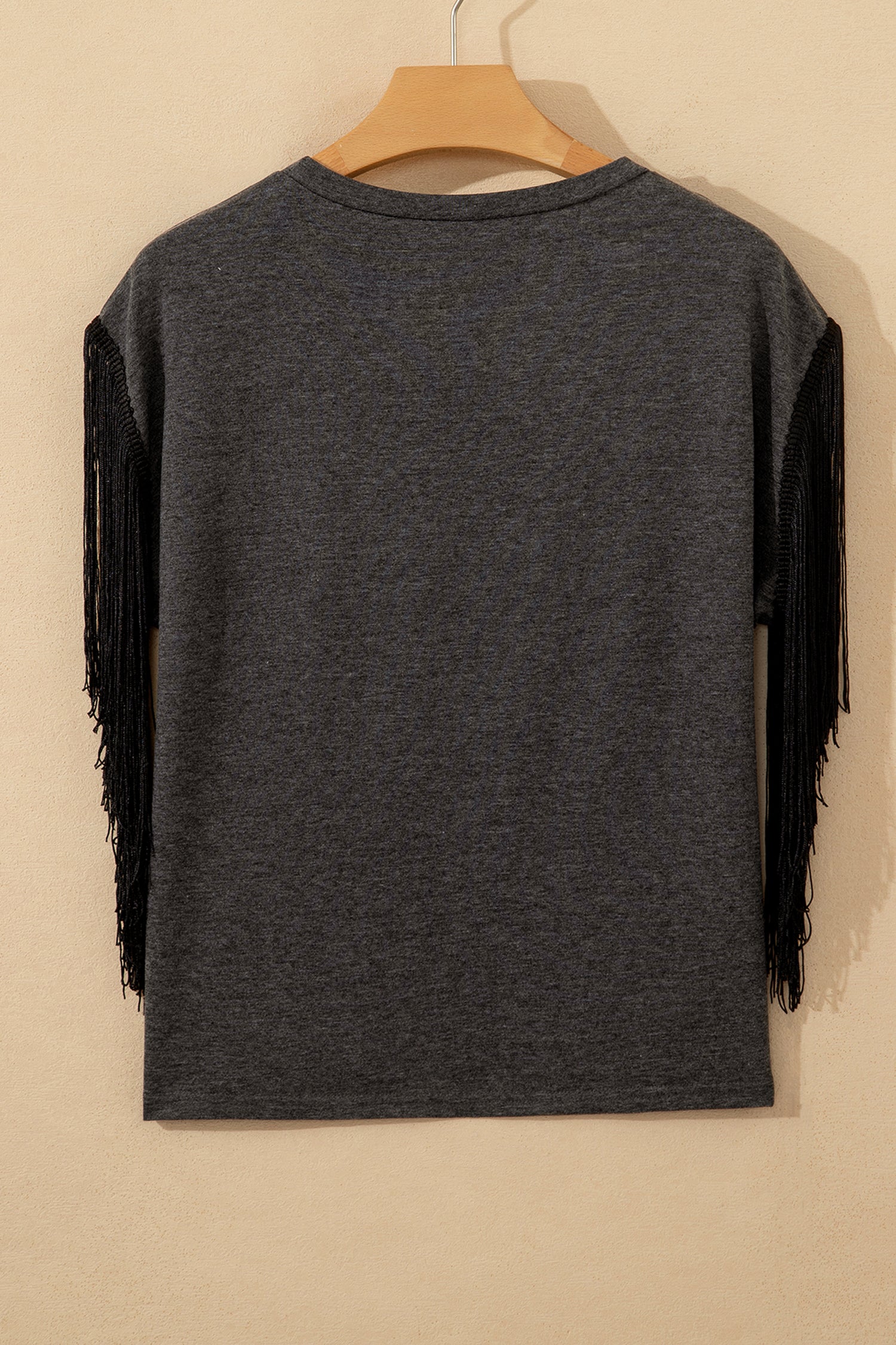 Carbon Grey YEE HAW Boots STATE OF MIND Fringed Sleeve Tee