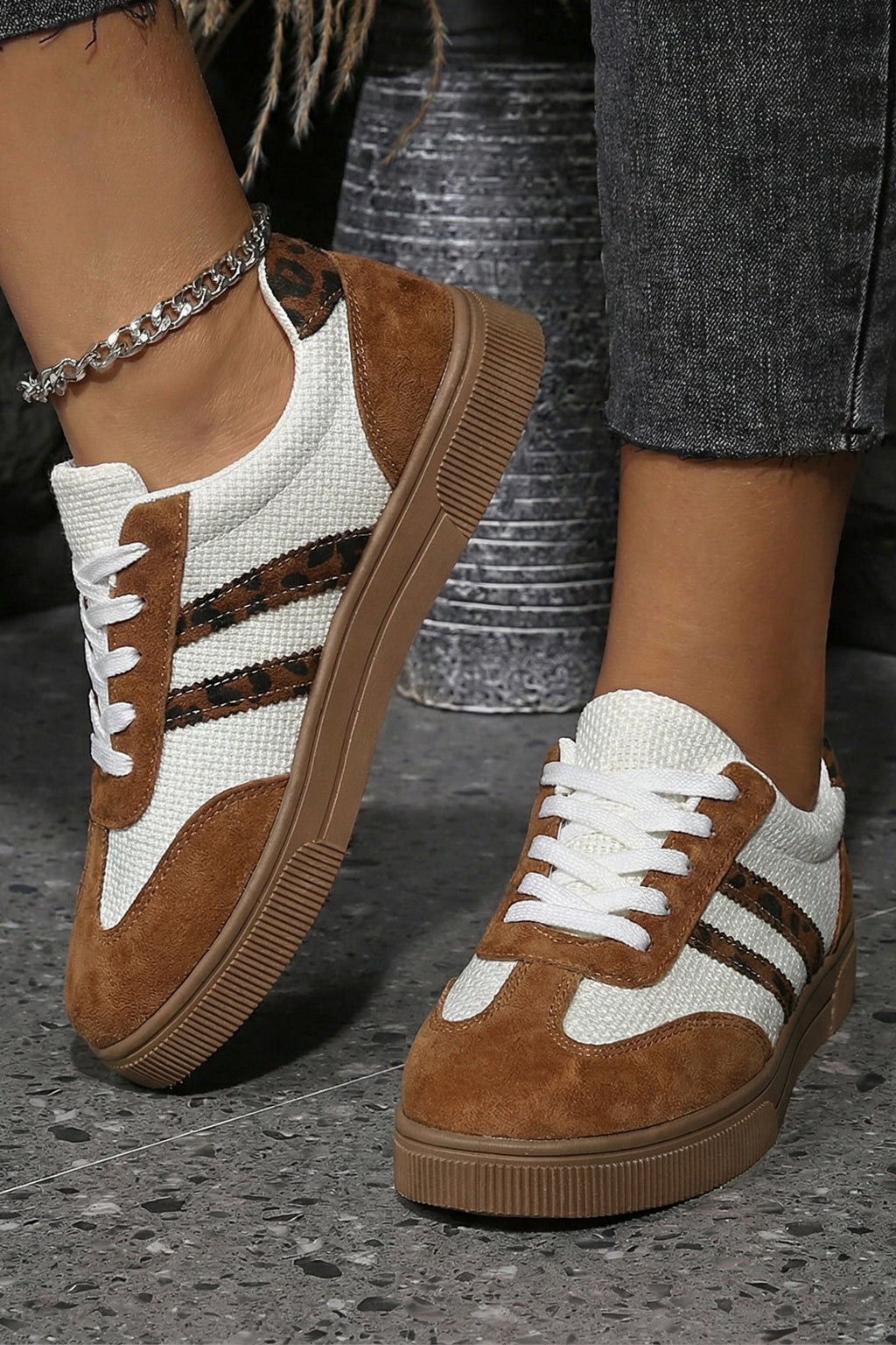 White leopard patchwork sneakers, view 6