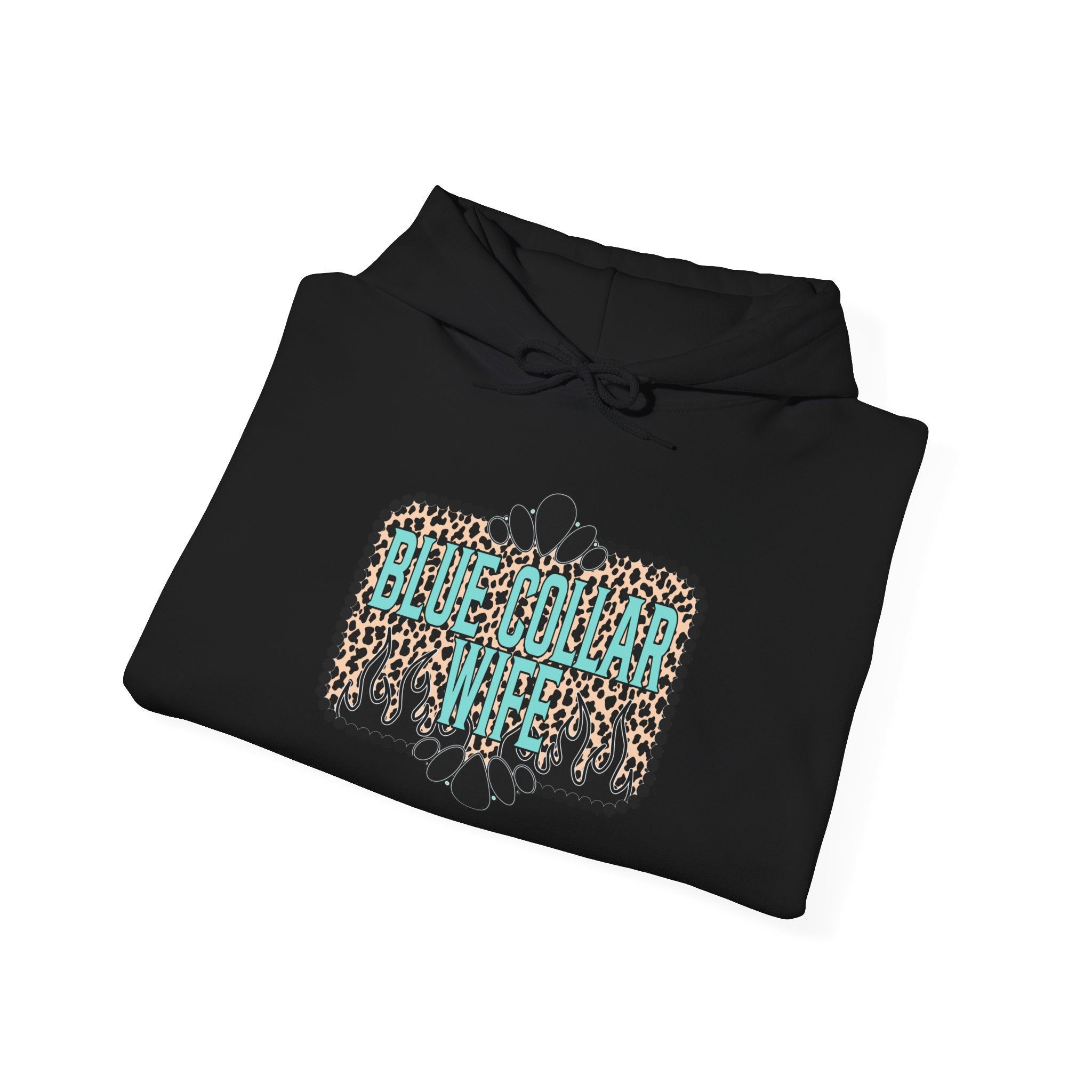 Blue Collar Wife Hoodie — Leopard Accent "Blue Collar Wife" Graphic Sweatshirt