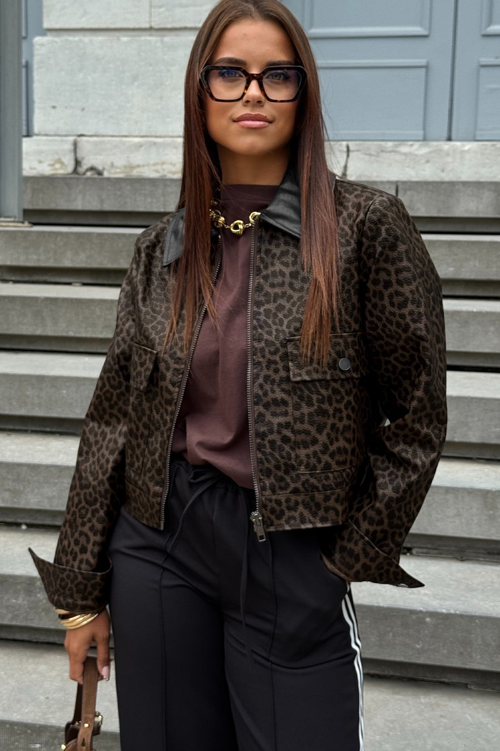 Leopard colorblock collar jacket, alternate view