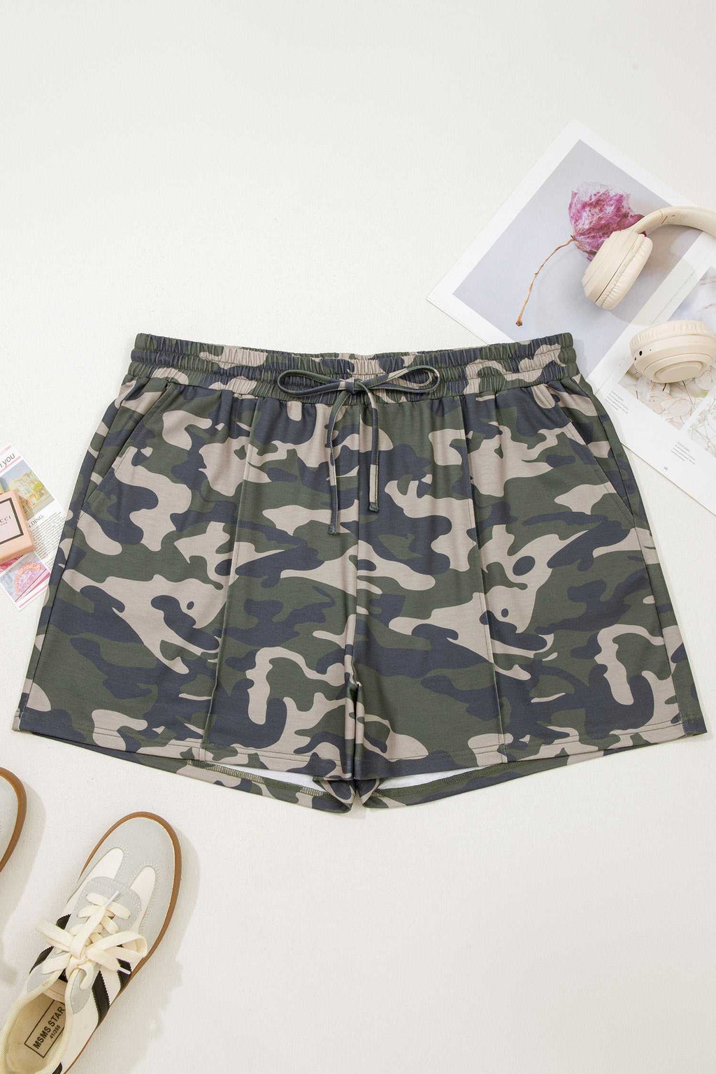 Green camo plus size shorts, alternate view