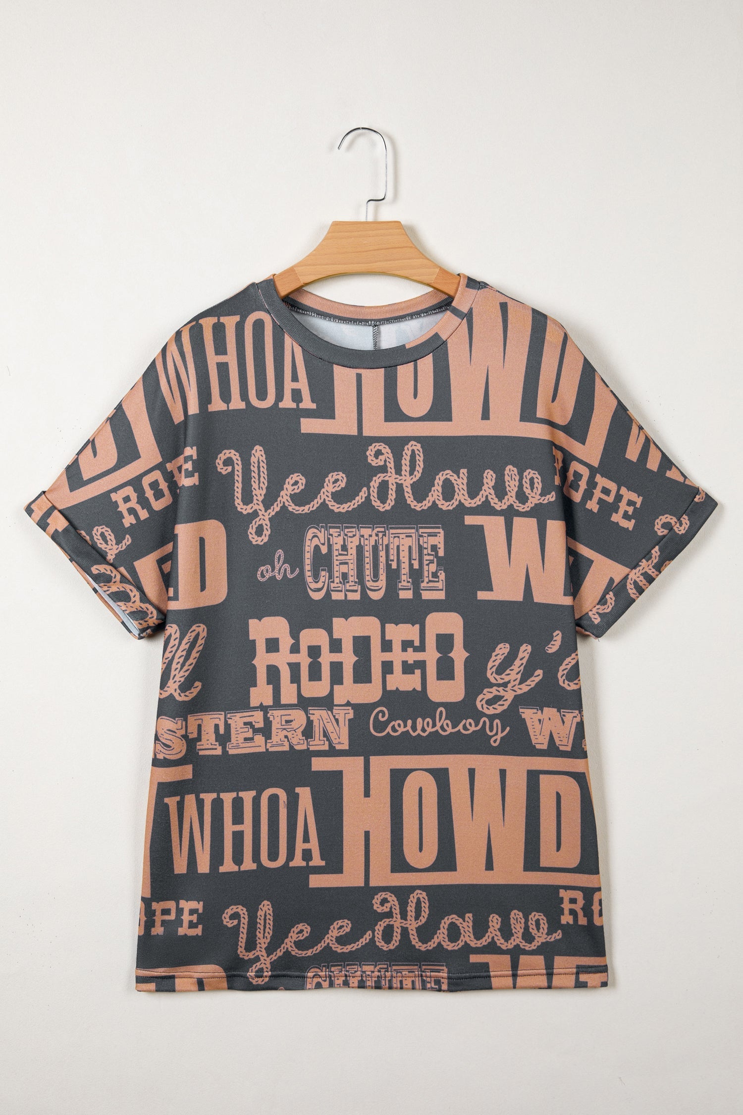 Dark grey Howdy Cowboy printed western fashion tee with soft breathable fabric