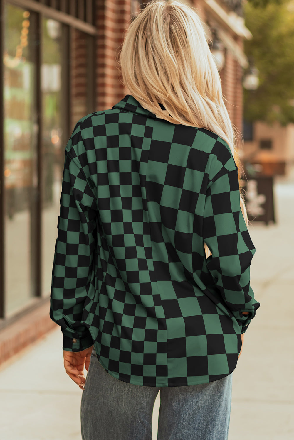 Black Checkerboard Flap Pocket Button Front Shacket Dear-Lover Dropshipping