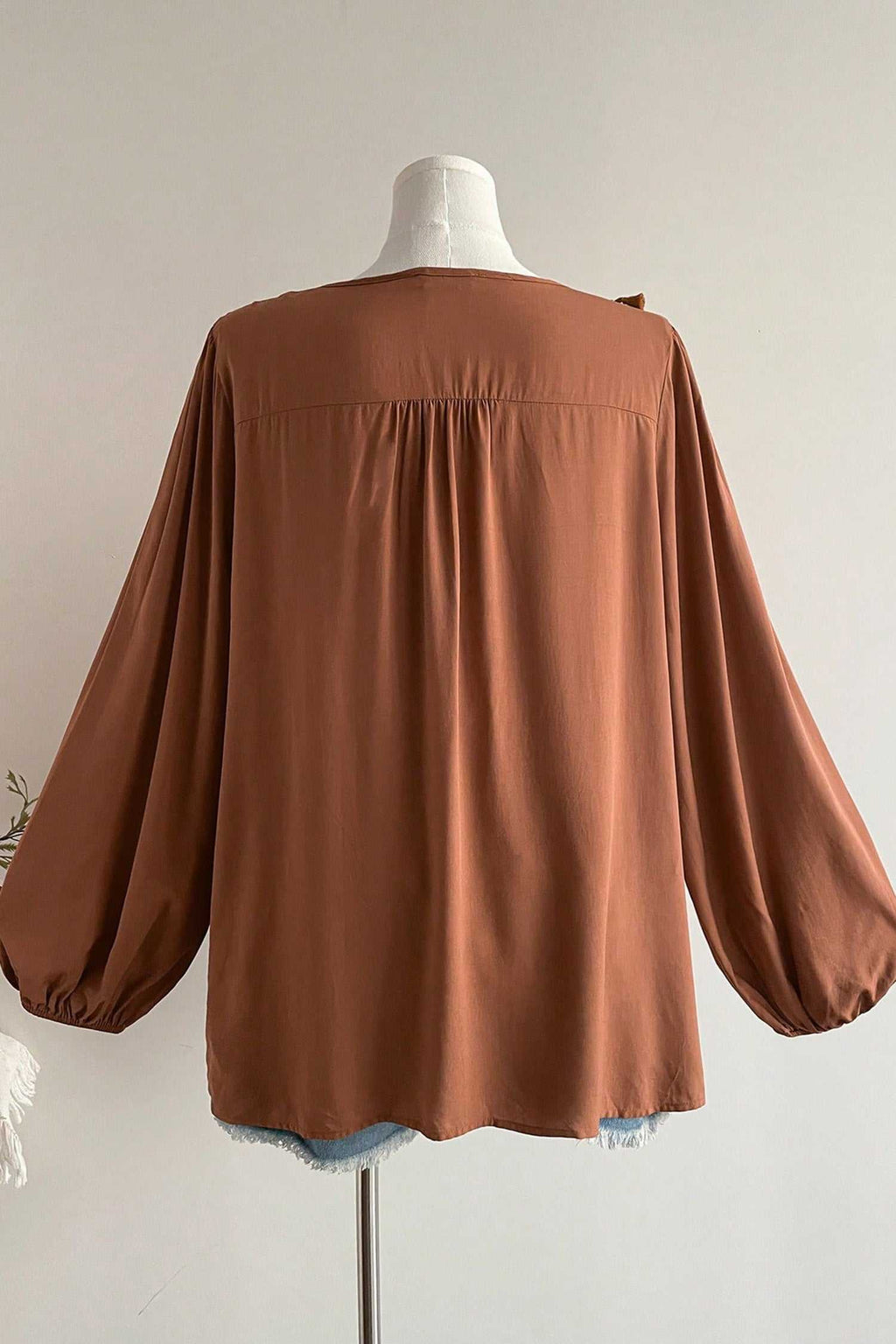 Chestnut boho plus size blouse, view 5