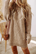 Women's oversized cable knit crewneck sweater dress