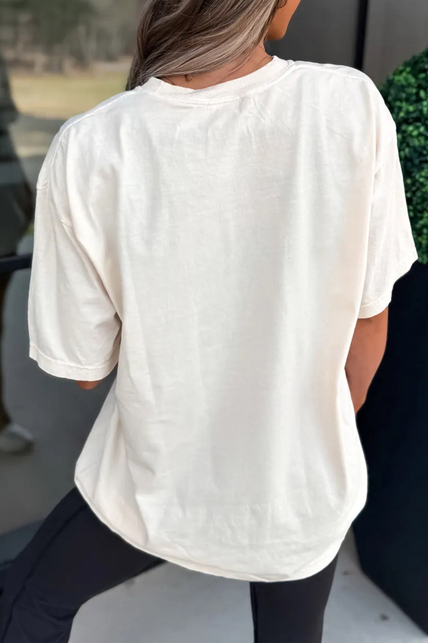 White PRAY camo letter print t-shirt back fit view