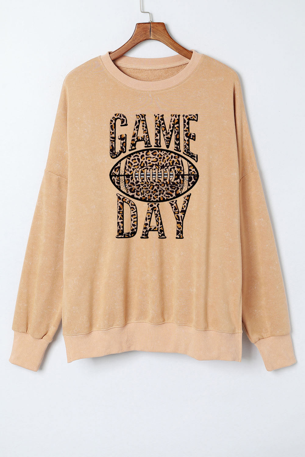 Khaki Loose Leopard Rugby Football GAME DAY Graphic Sweatshirt