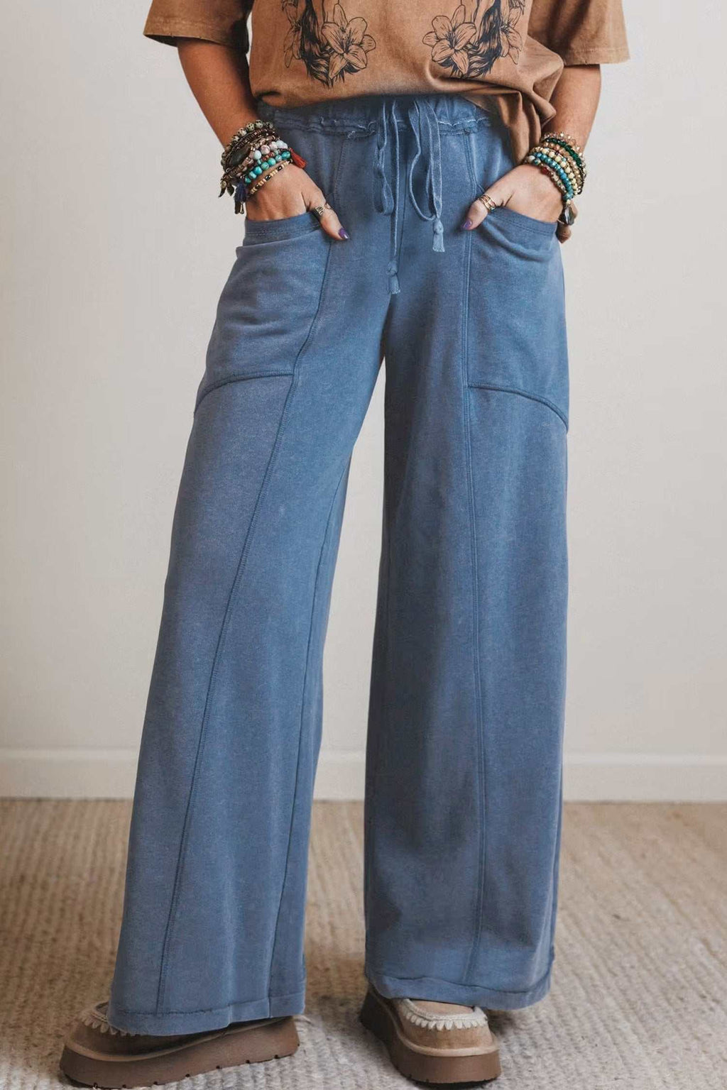 Smoke gray wide leg pants, alternate view
