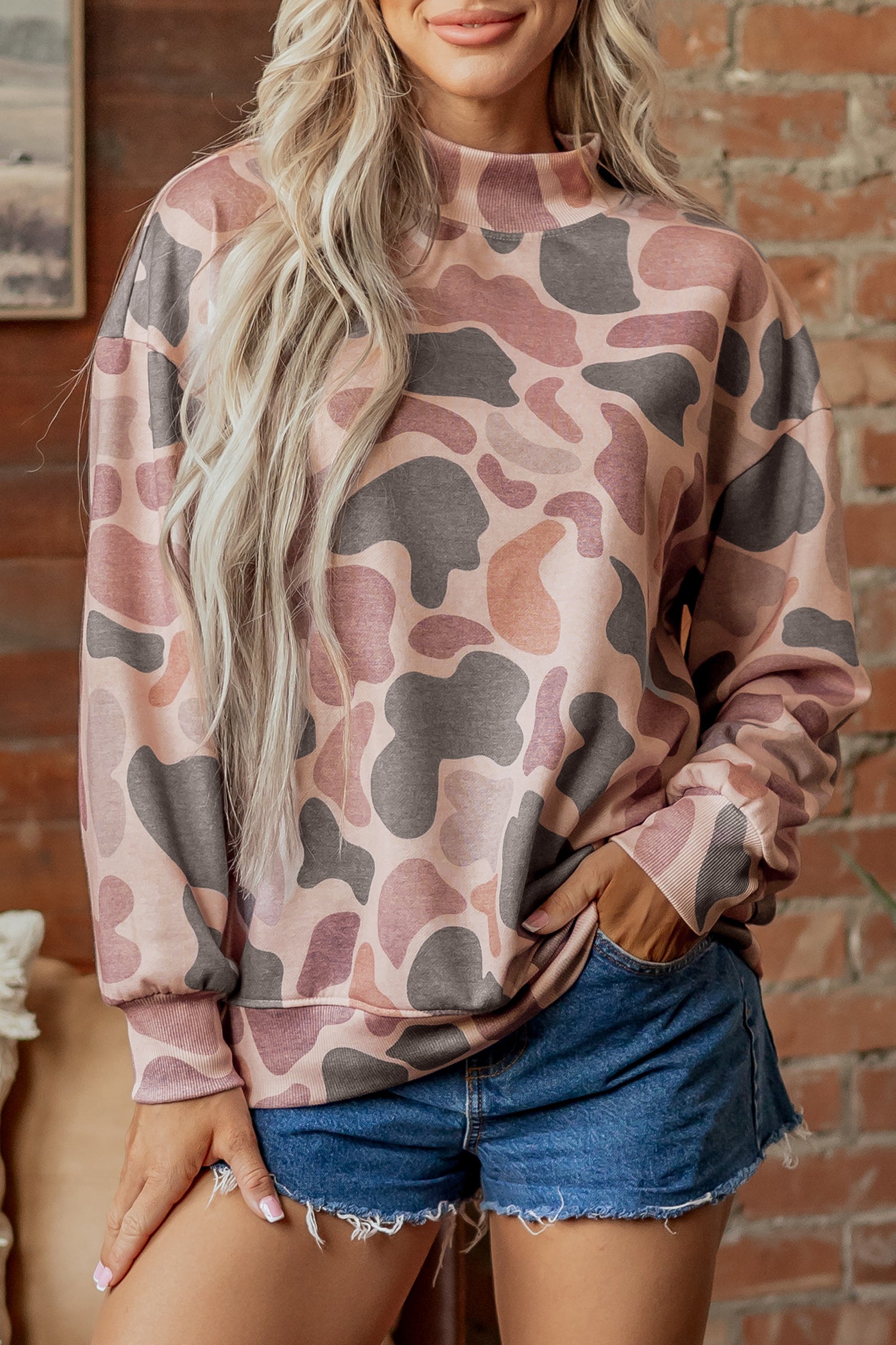 Multicolour Camouflage Western Style Pullover Sweatshirt