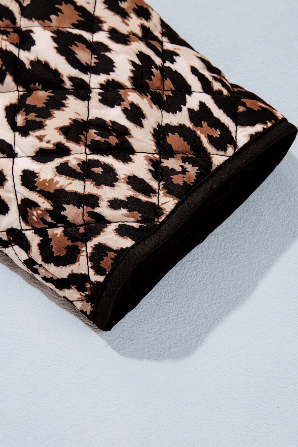Brown leopard quilted jacket, view 3