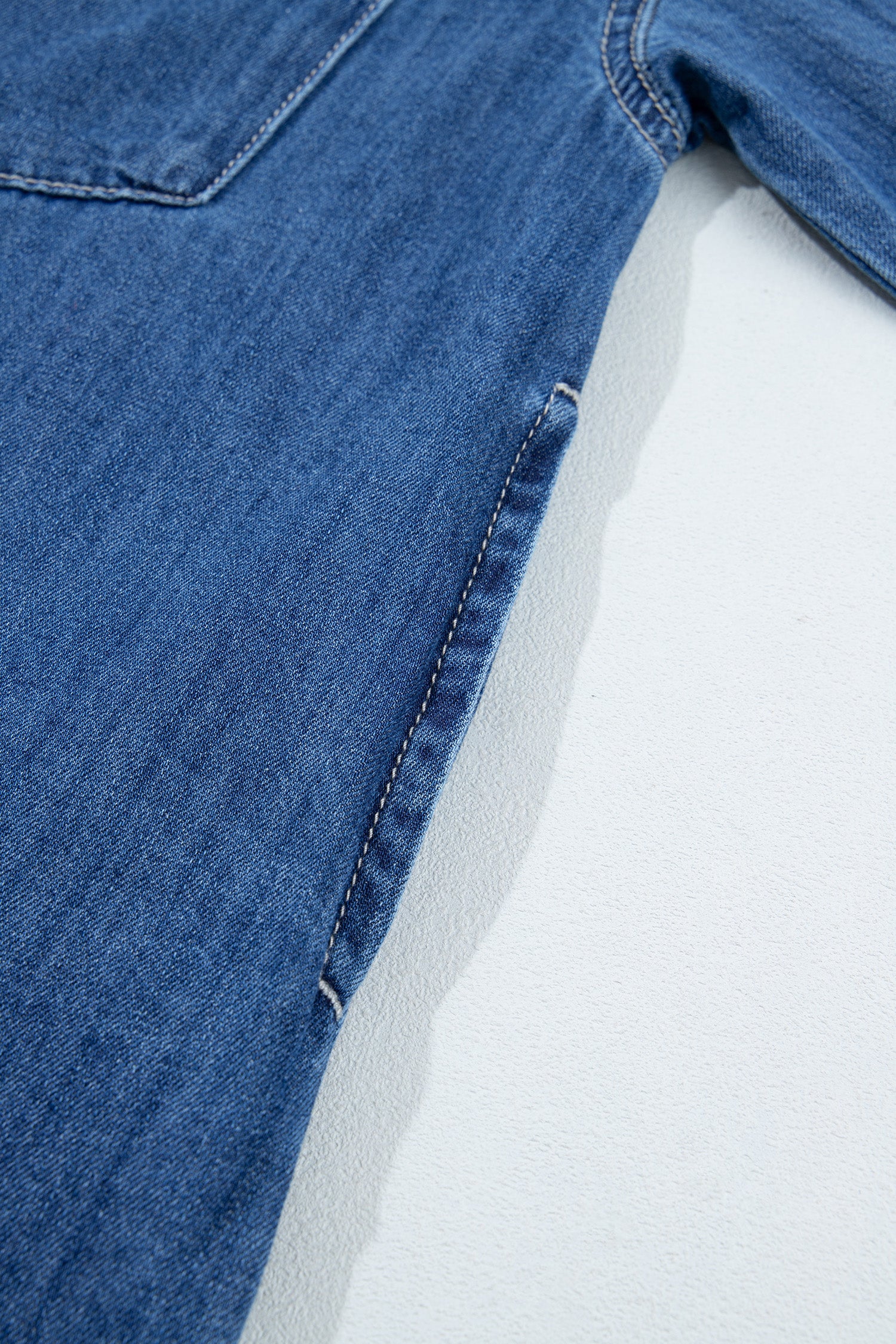 Sail Blue Western Patch Pockets Tunic Length Long Sleeve Denim Shirt