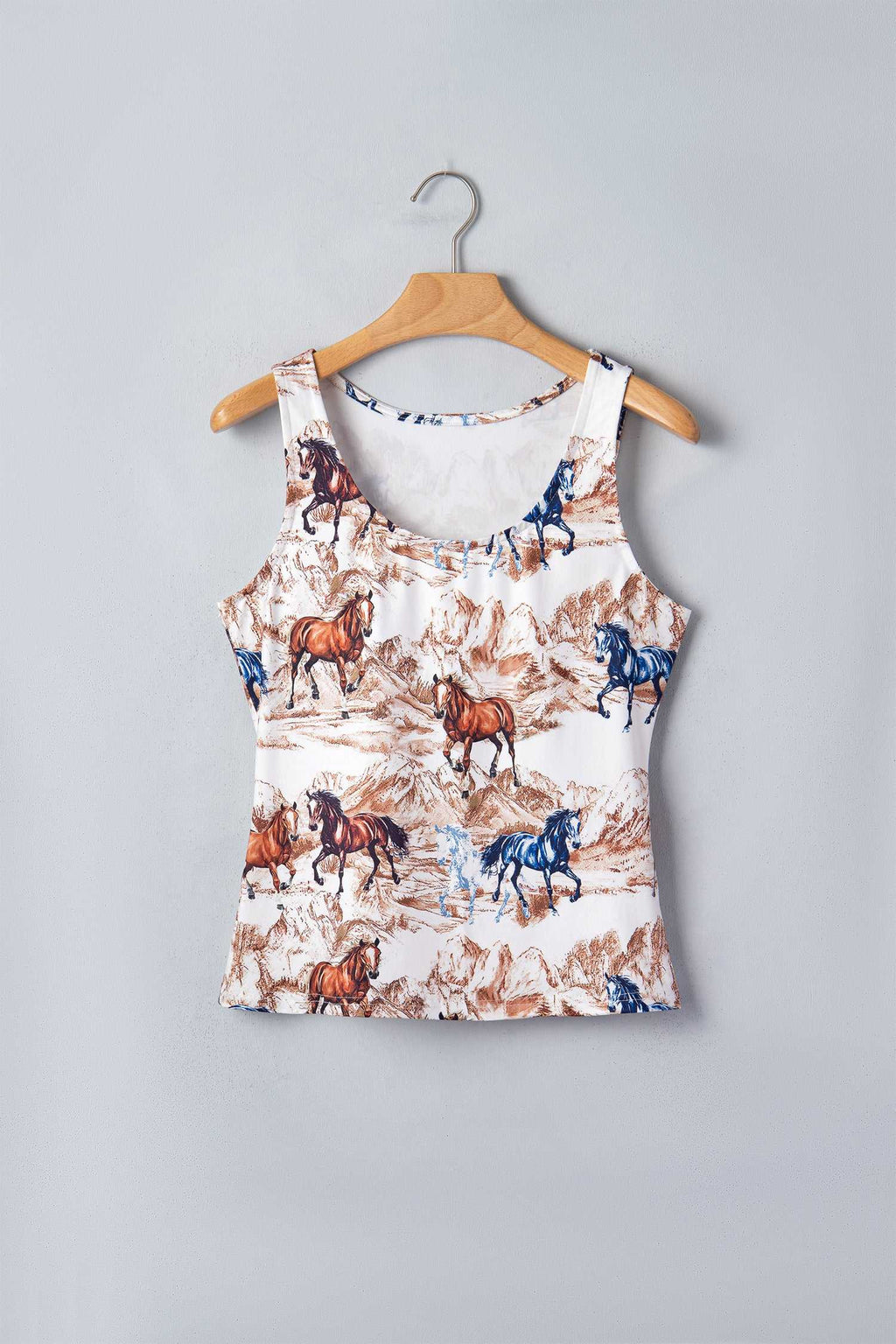 Brown horse print tank top, view 3