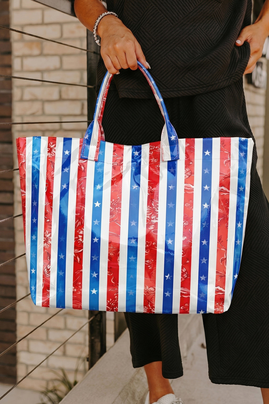 Pink cowboy vinyl tote, view 7