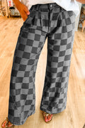 Women's dark grey checkered wide-leg jeans
