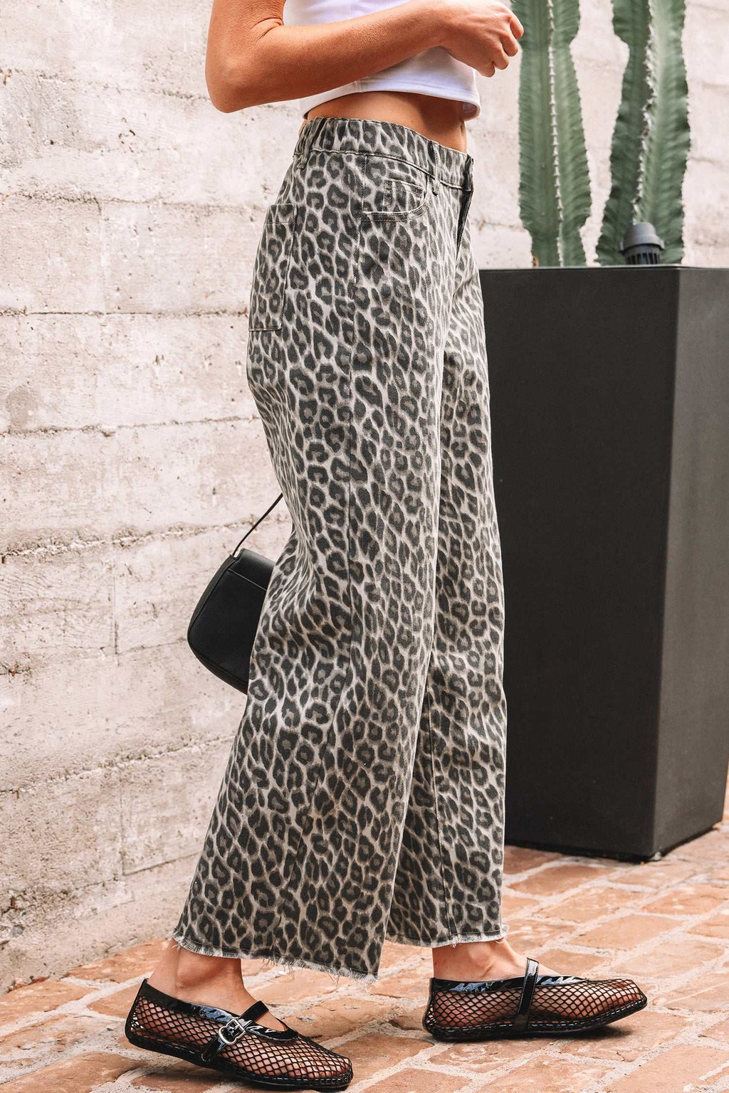 Yellow leopard loose leg jeans, view 6