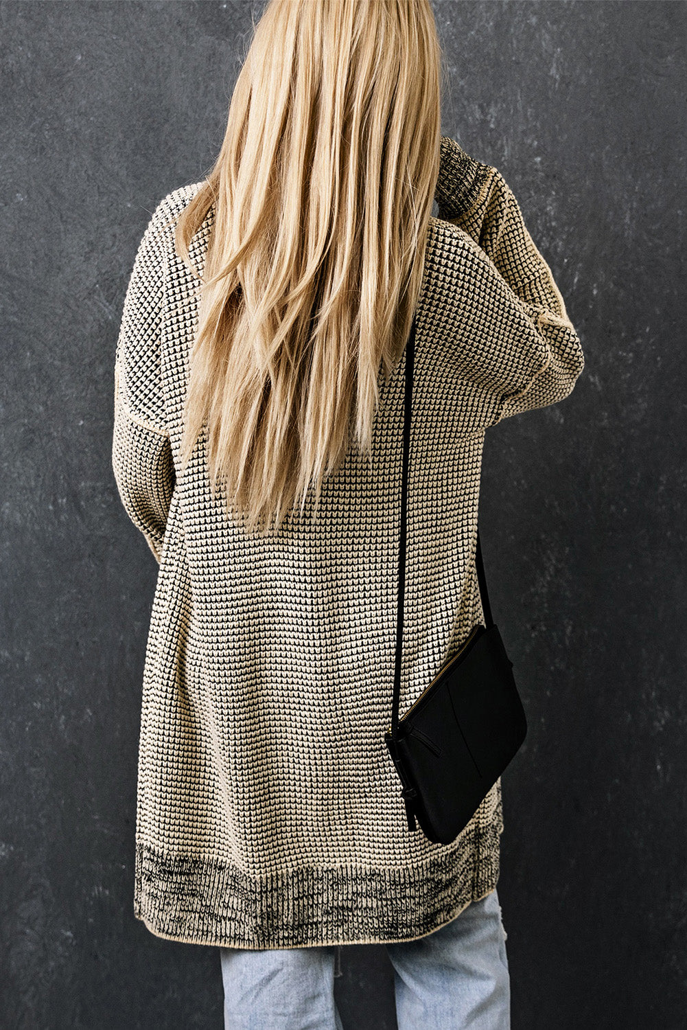 Gray plaid long cardigan, view 5