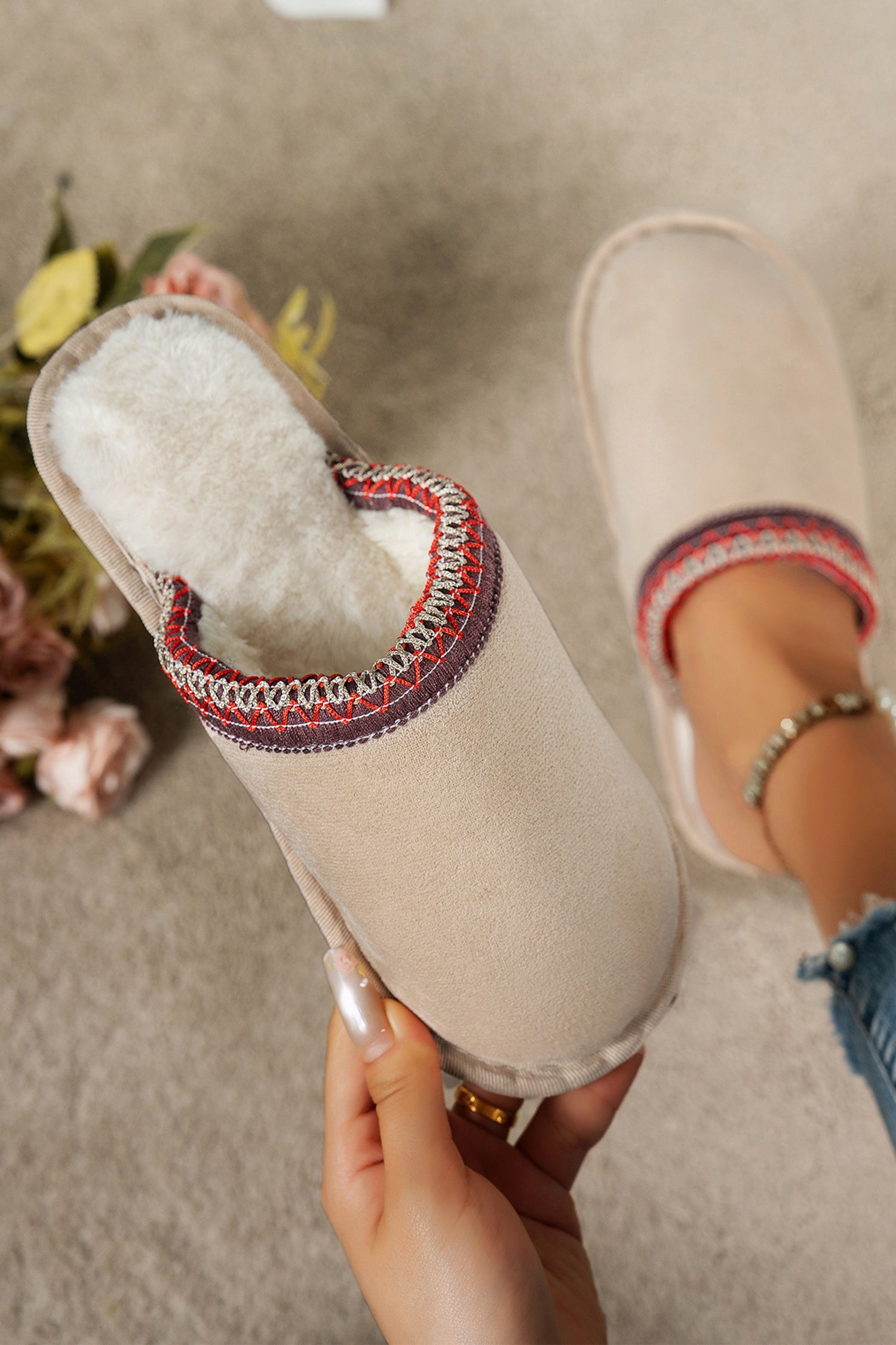 Gray Faux Suede Winter Slippers | Plush Lined