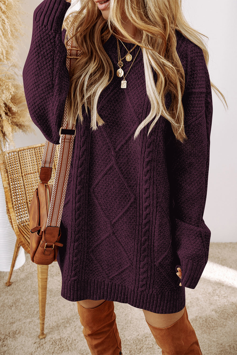 Cable knit sweater dress, view 12