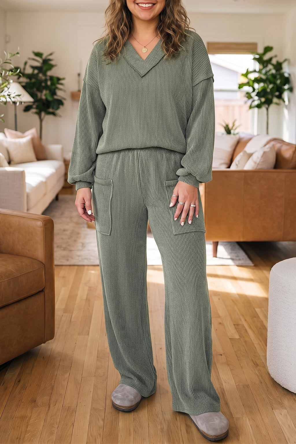 Four Leaf Clover Plus Size Pant Set front view
