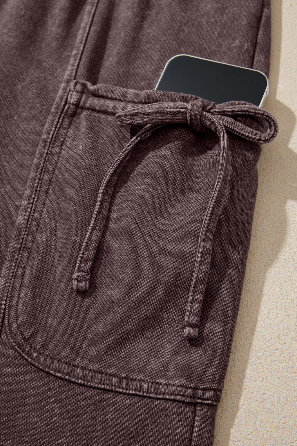 Dark Brown Cotton Mineral Wash Elastic Waist Drawstring Tie Detail Cargo Pants Dear-Lover Dropshipping