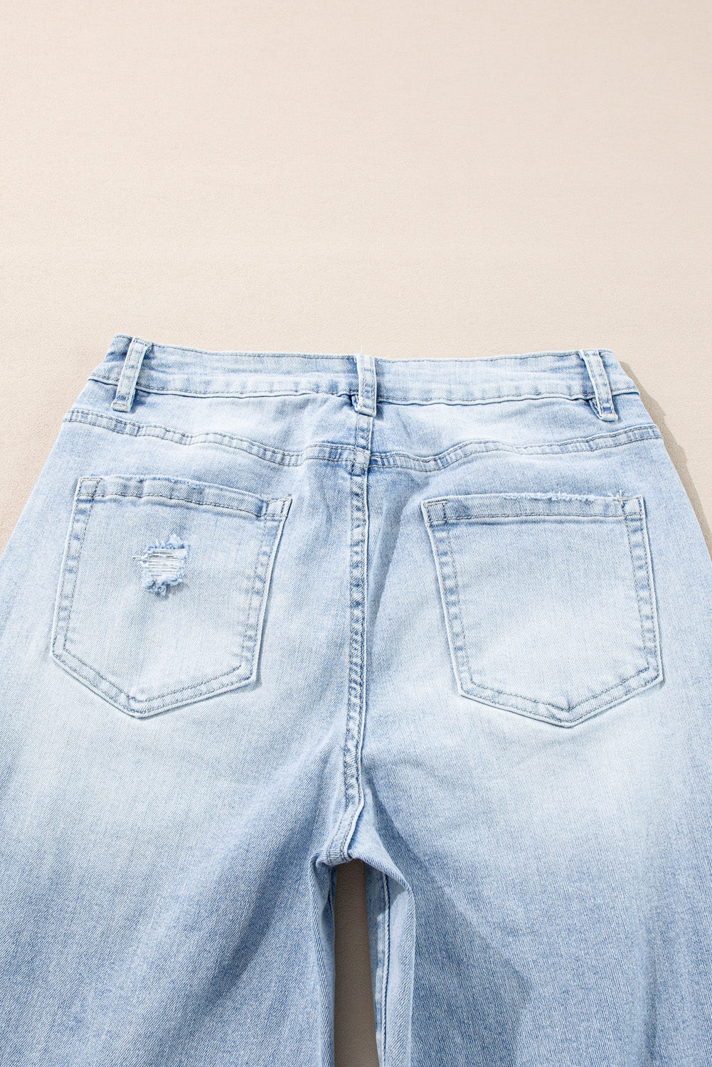Light wash distressed jeans, view 6