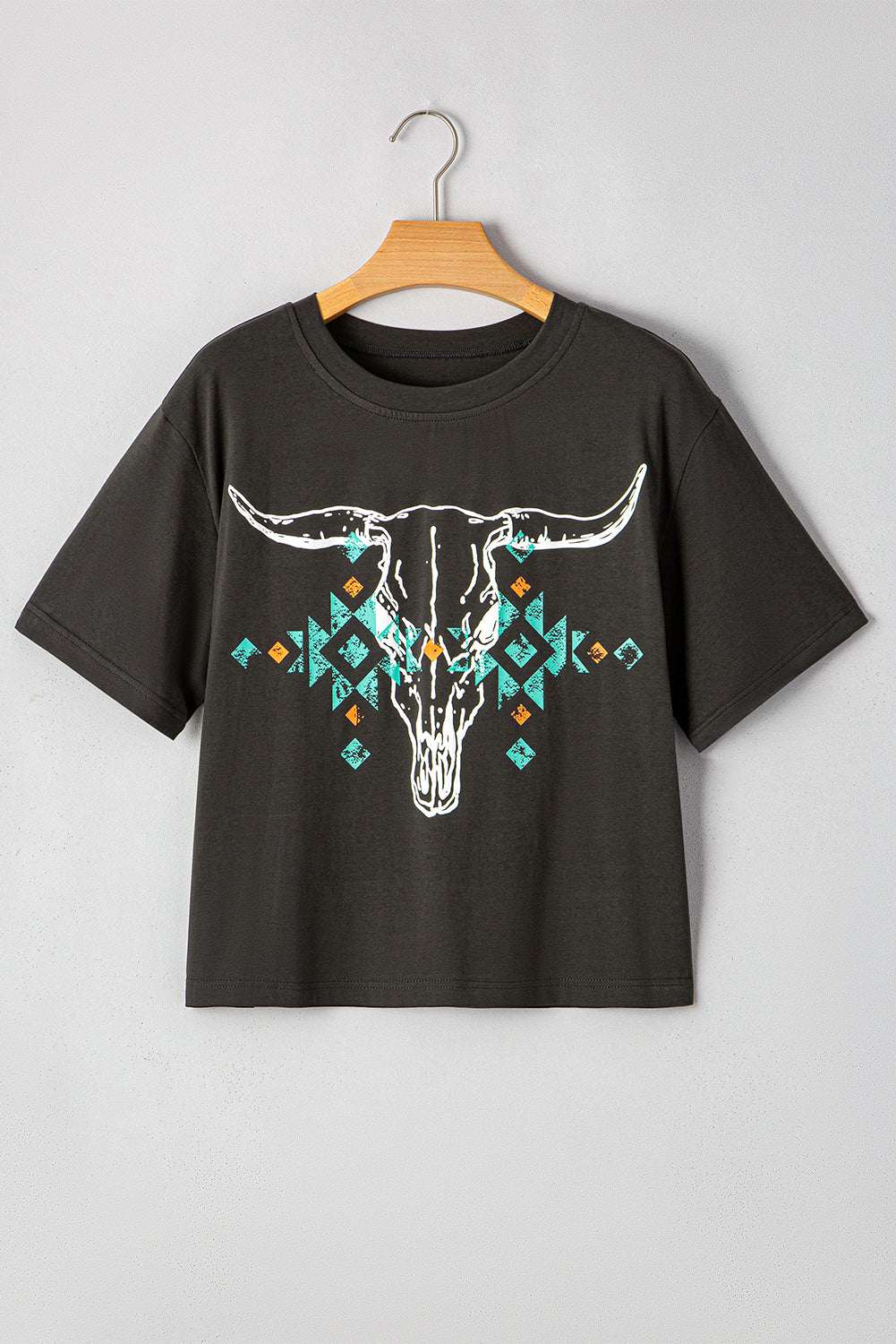 Bull skull aztec graphic tee, view 8
