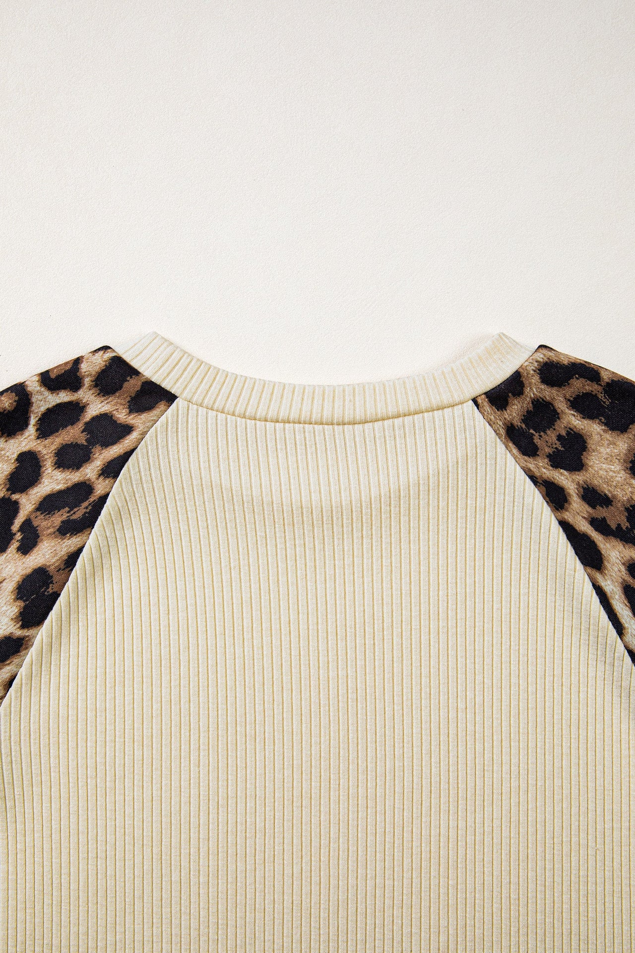 Apricot Ribbed Color Block Leopard Contrast Sleeve Loose Tee
