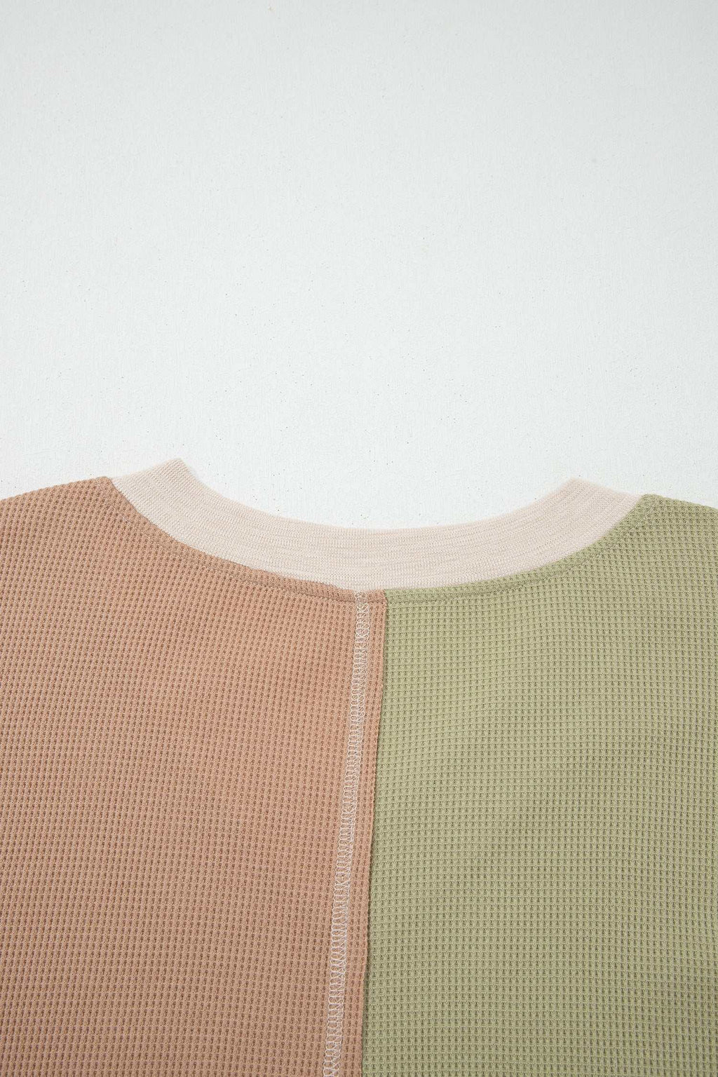 Green Plus Mixed Texture Color Block Patchwork V Neck Long Sleeve Top BD Boutique