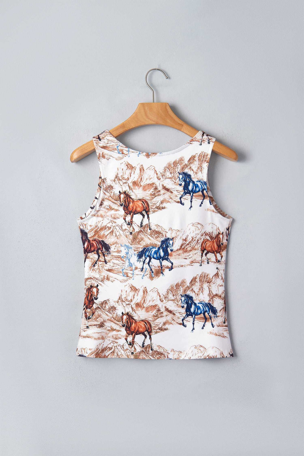 Brown horse print tank top, view 4