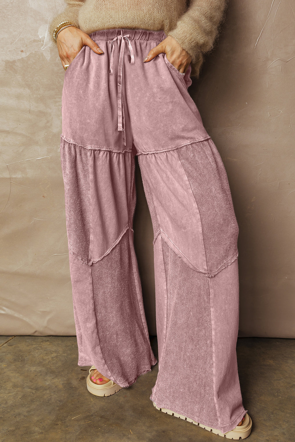 Black tiered wide leg pants, view 11
