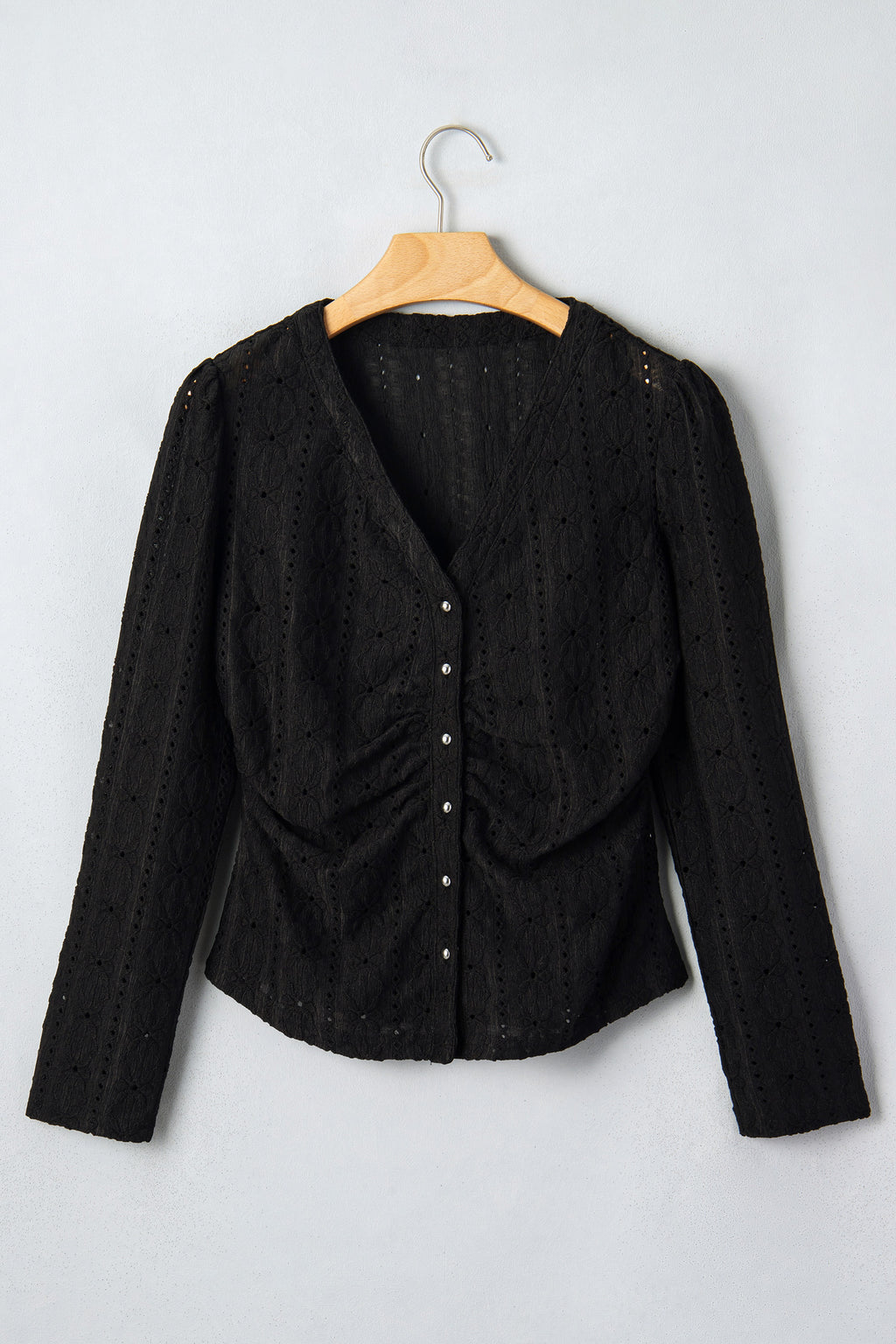 Black floral knit blouse, view 5