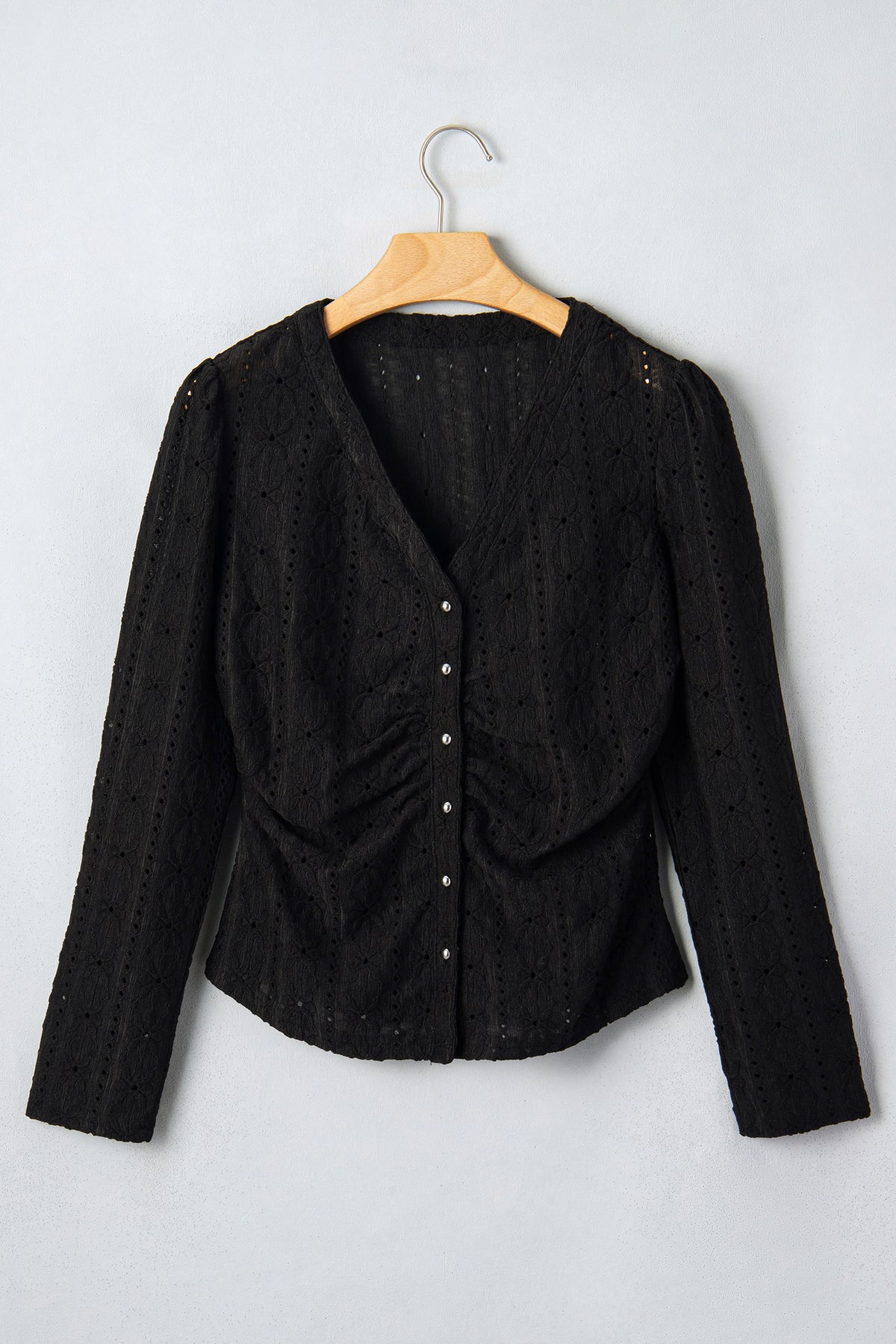 Black floral knit blouse, view 5